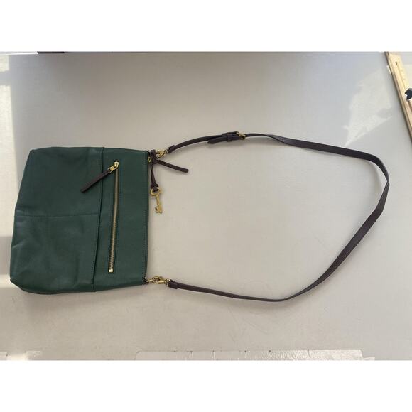 Fossil Crossbody Bag Forest Green Leather Messenger Purse Adjustable Strap - Picture 6 of 15